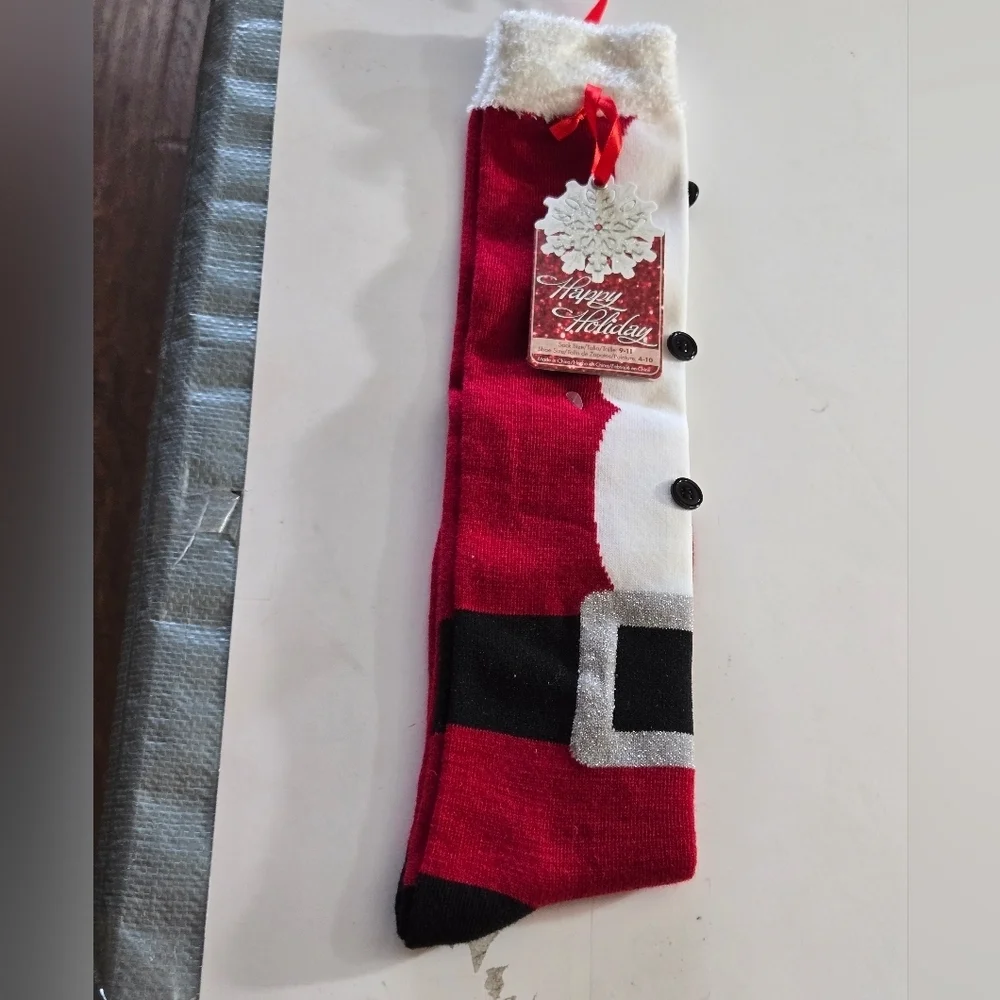 Planet Sox Santa clause Novelty New NWT Sock sz 9-11 Shoe Sz 4-10 Red White